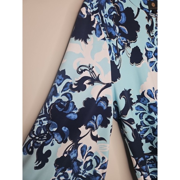 JM Collection Blouse XXL Blue Floral Boho Crochet Kimono Sleeves Tunic Top Chic - Picture 6 of 16